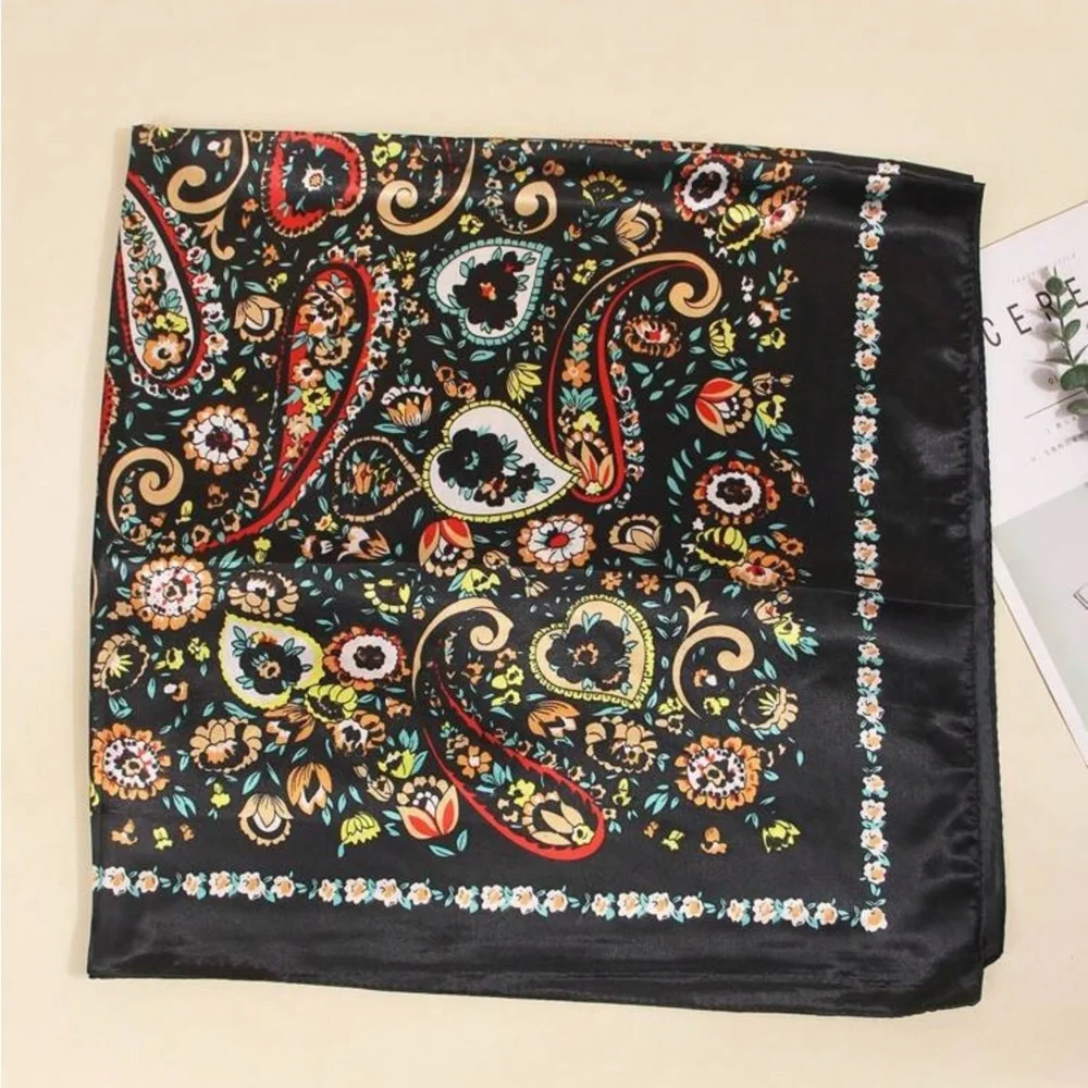 ✨Floral Black faux Silk Scarf